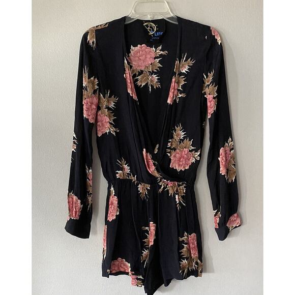 Blue Life Planet Blue Size XS Floral Print Romper Long Sleeve Festival Bohemian - Picture 1 of 7